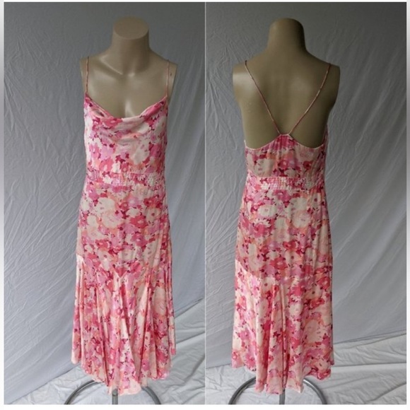 banana republic Y2K early 2000's, silk pink floral midi sheath  Flow dres… - Picture 1 of 12